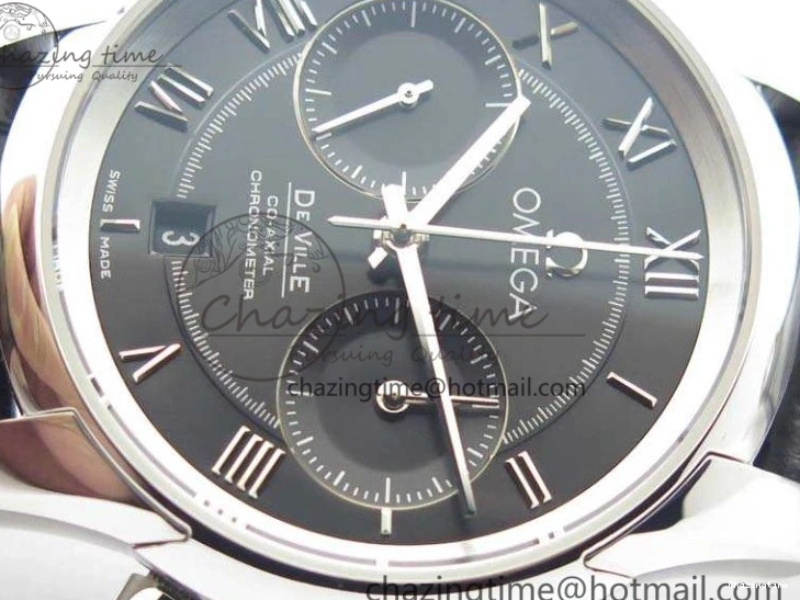0812 De Ville Chronograph SS OMF 1:1 Best Edition Black Dial On Black Leather Strap A Fashionable 8109